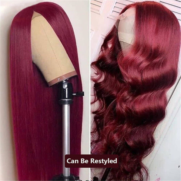 #99J Color Human Hair Straight Transparent Lace 13x4 Full Frontal Wig - Image 3